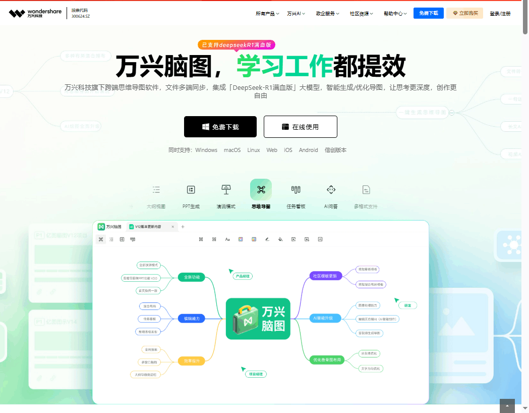 万兴脑图 网站截图